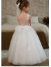 Ivory Lace Tulle Floral Flower Girl Dress With Detachable Train